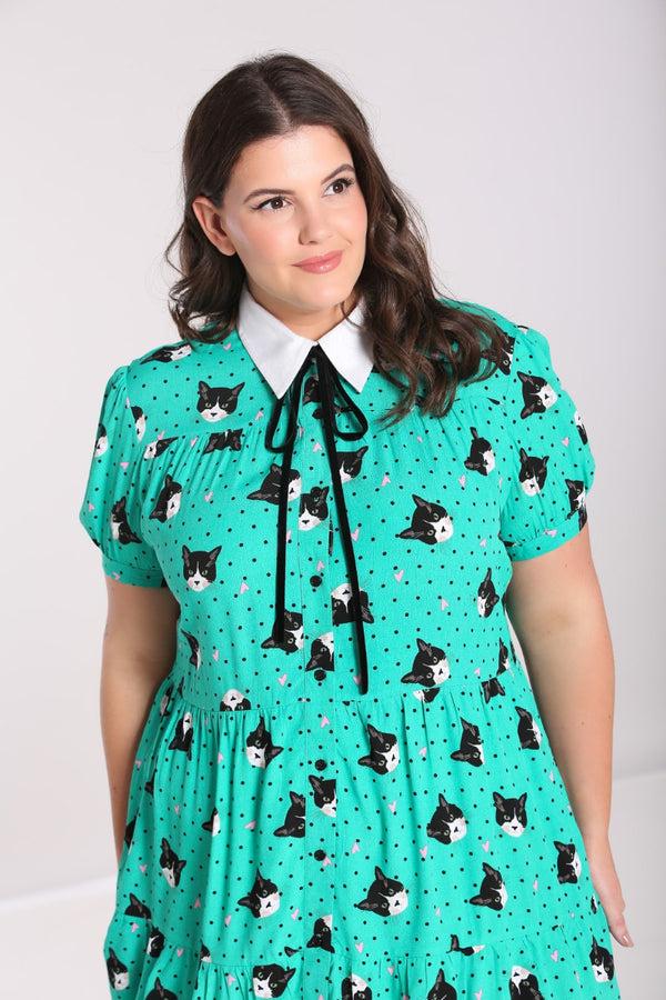 hell bunny Love Cats Mini Dress Green