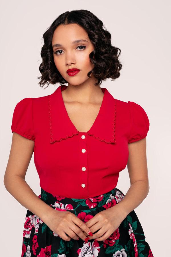 Hell Bunny Maddy Blouse Red