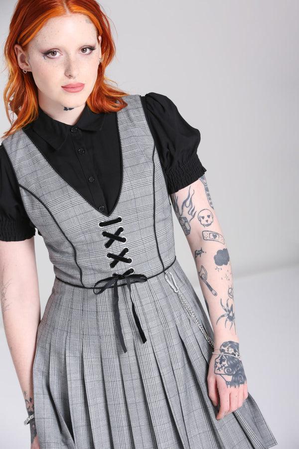 Hell Bunny Mina Pinafore Dress Grey
