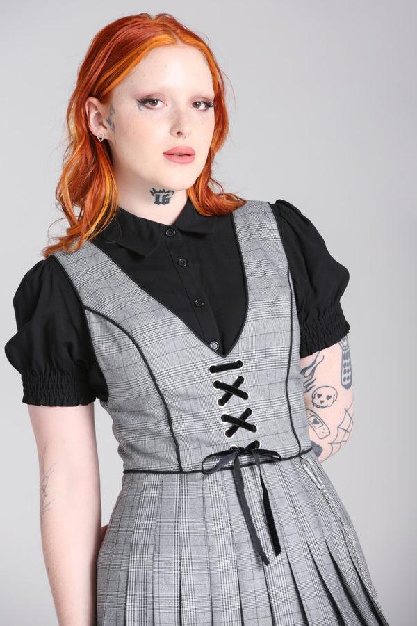 Hell Bunny Mina Pinafore Dress Grey