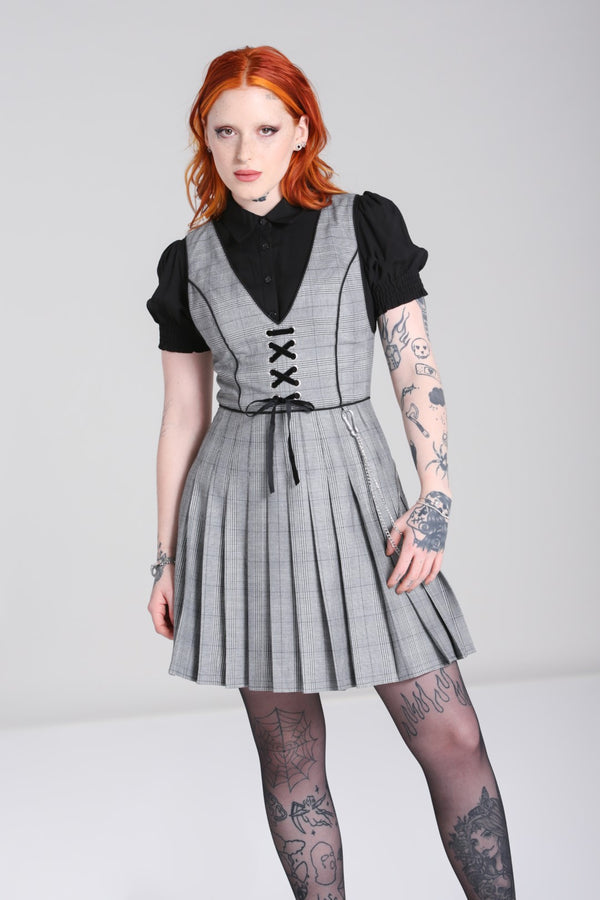 hell bunny Mina Pinafore Dress Grey