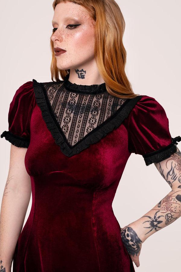 Hell Bunny Mourning Dress Burgundy