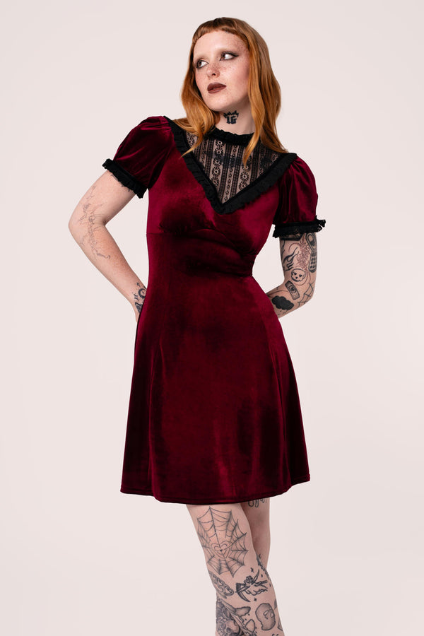 Hell Bunny Mourning Dress Burgundy