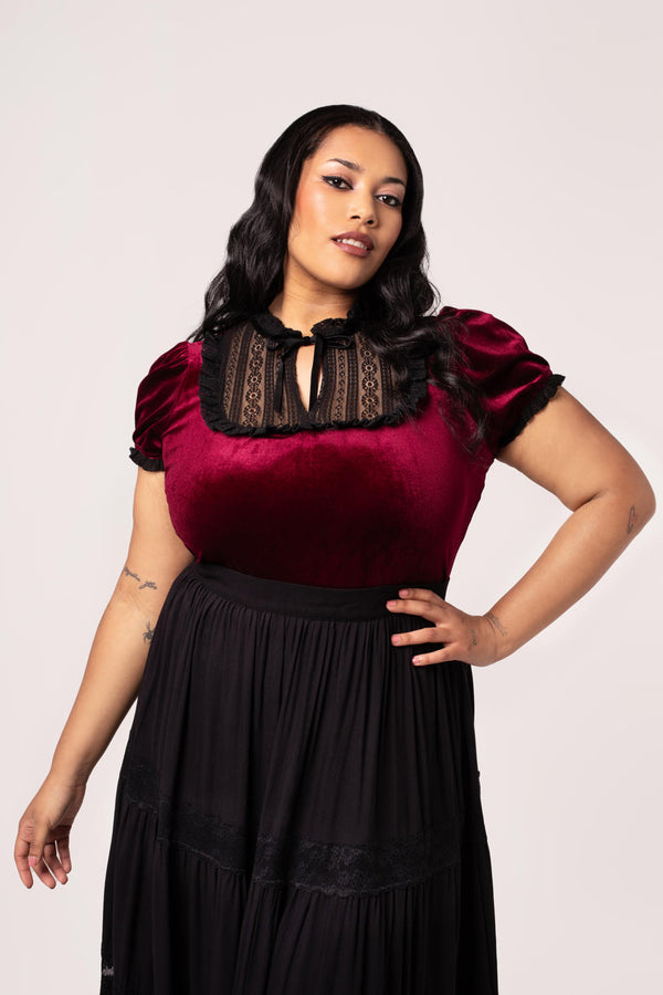 Hell Bunny Mourning Top Burgundy