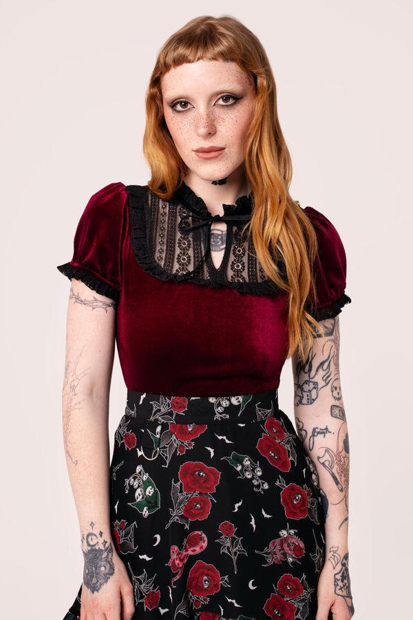 hell bunny Mourning Top Burgundy