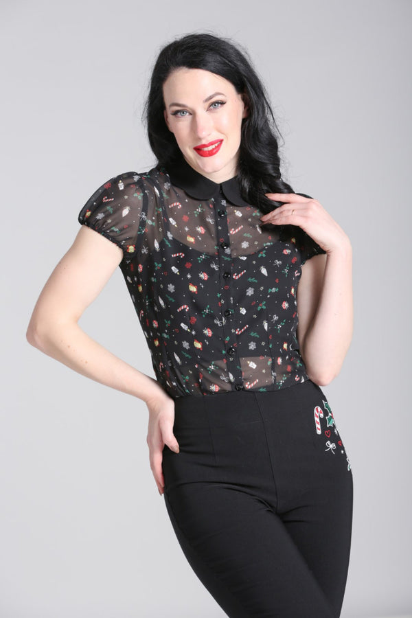 Hell Bunny Natalie Blouse Black