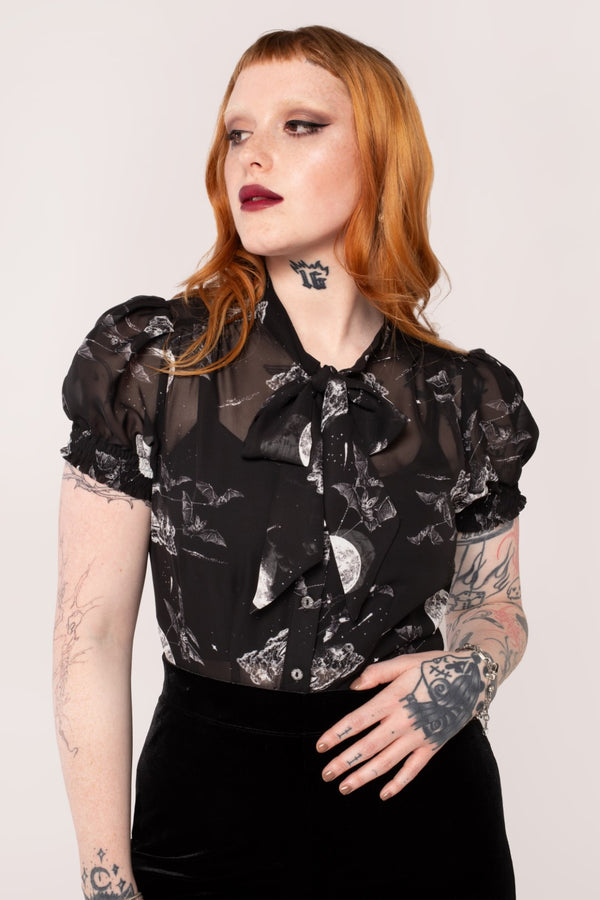 hell bunny Over The Moon Blouse Black