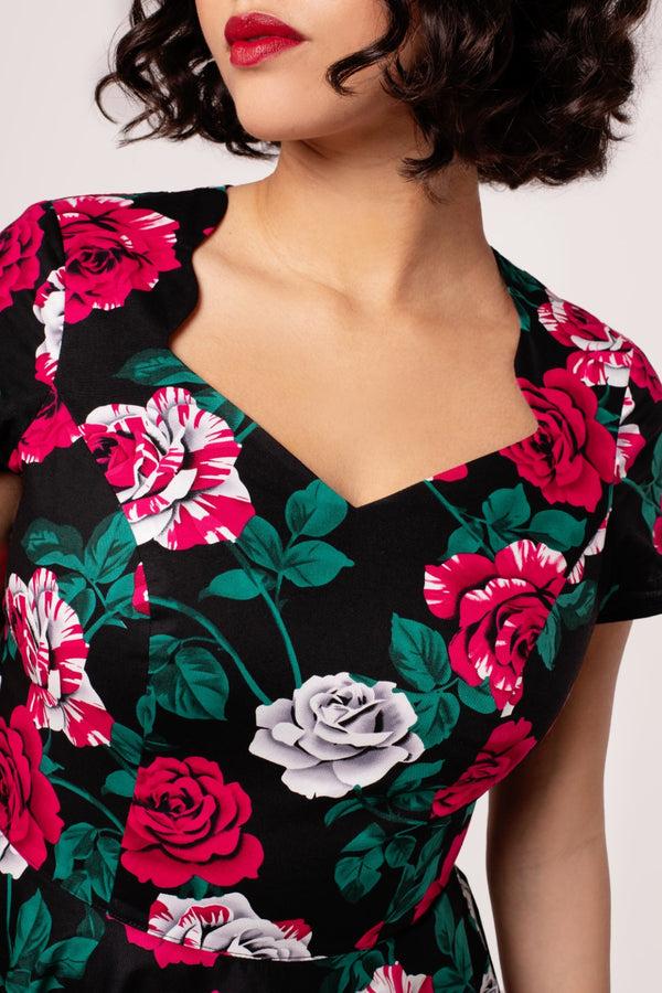 Hell Bunny Paint Me Roses Dress Black