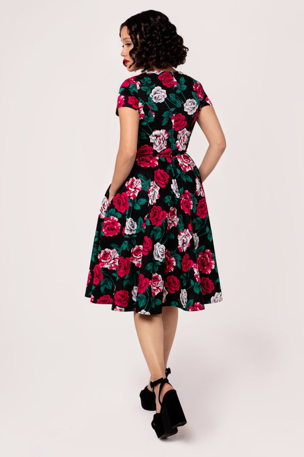 Hell Bunny Paint Me Roses Dress Black