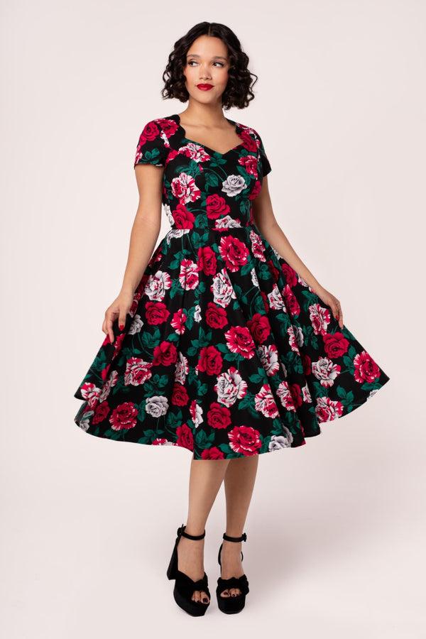hell bunny Paint Me Roses Dress Black