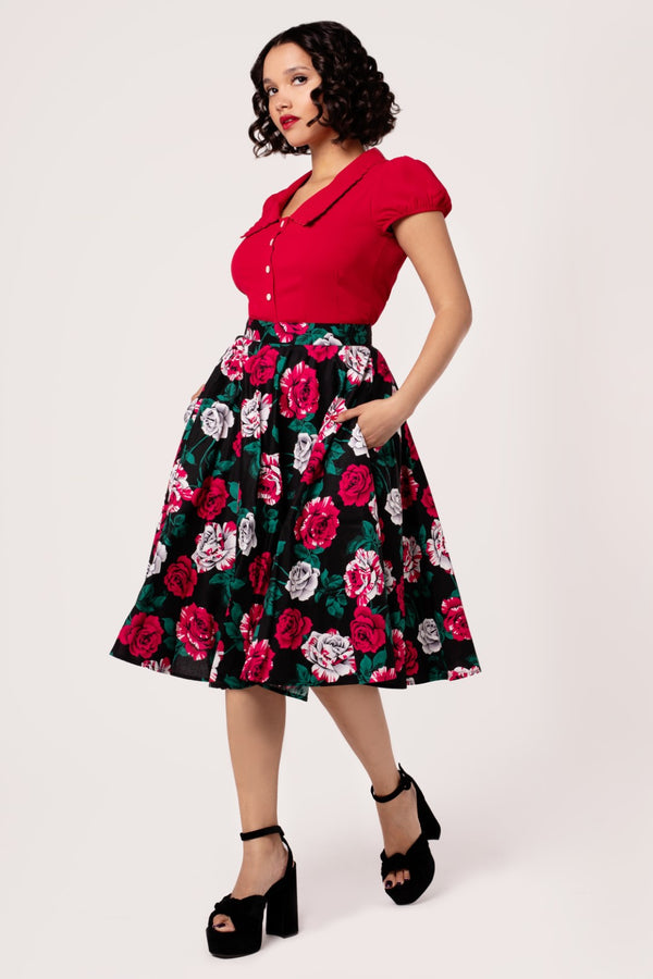 Hell Bunny Paint Me Roses Skirt Black