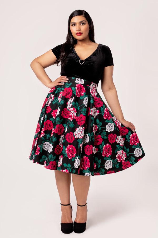 Hell Bunny Paint Me Roses Skirt Black