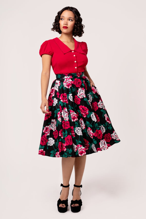 hell bunny Paint Me Roses Skirt Black