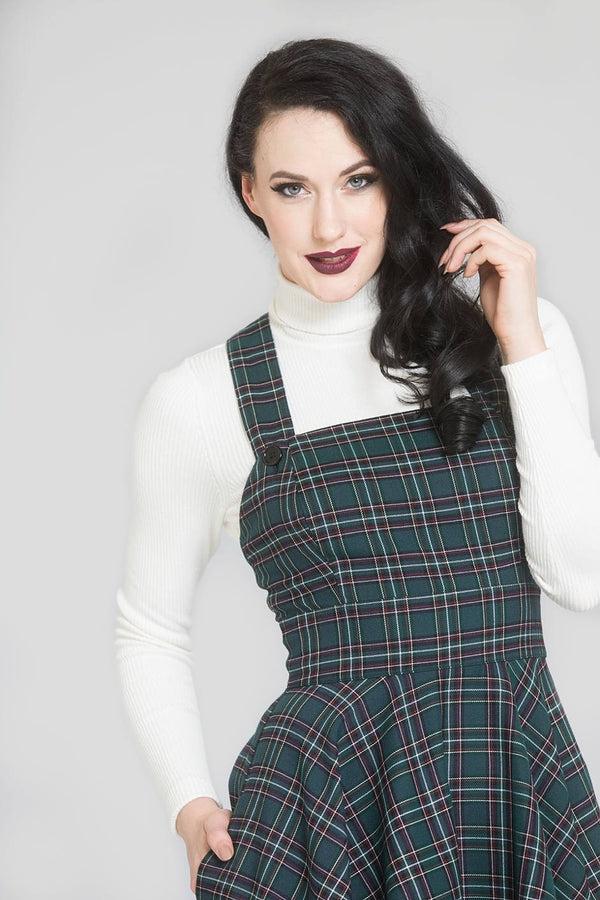 Hell Bunny Peebles Pinafore Dress Green