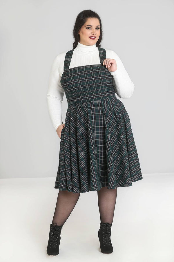 Hell Bunny Peebles Pinafore Dress Green