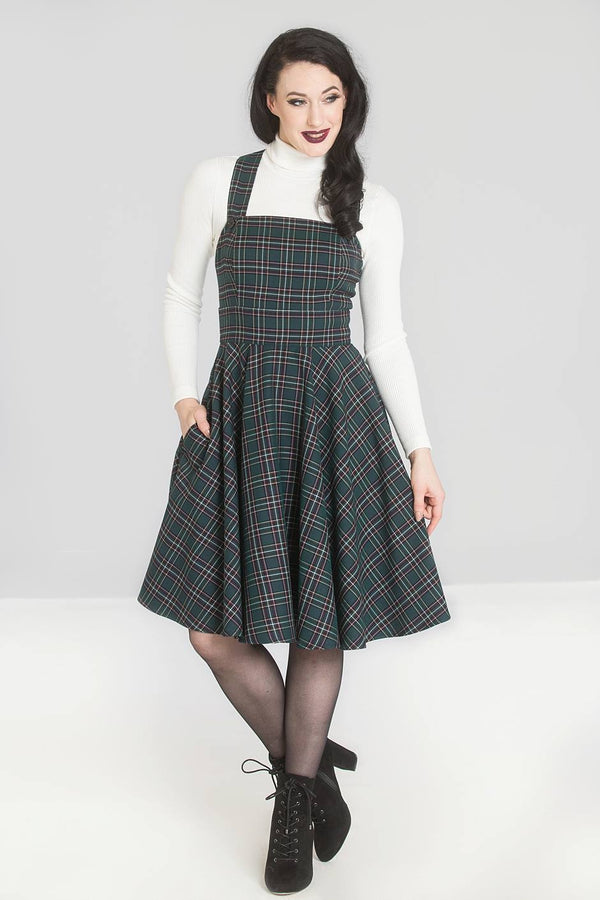 hell bunny Peebles Pinafore Dress Green