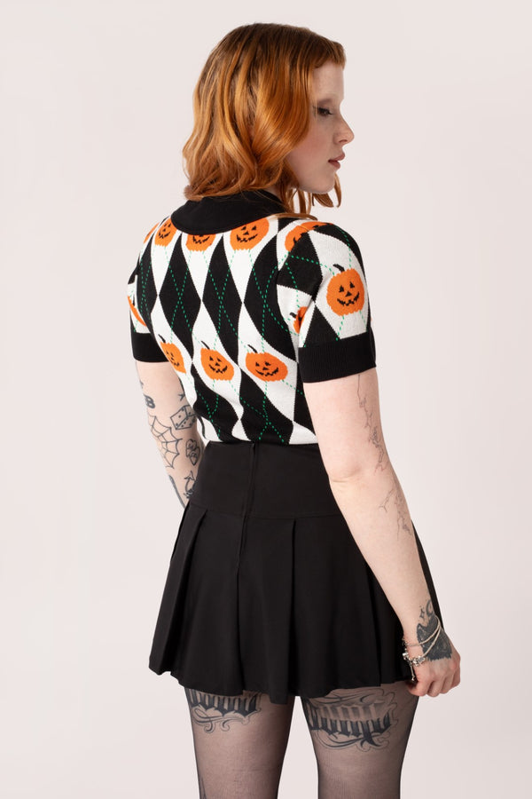 Hell Bunny Pumpkin Head Top Black/White