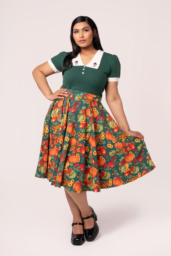 Hell Bunny Pumpkin Patch Skirt Green