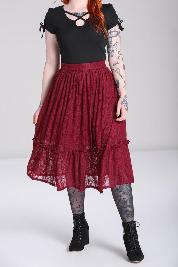 hell bunny Rhea Skirt Burgundy