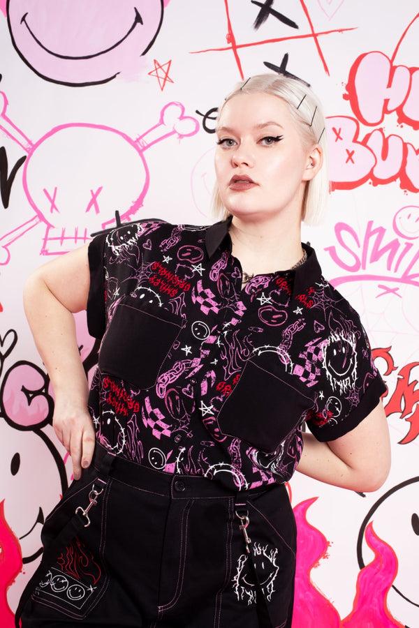 hell bunny Riot Shirt Black