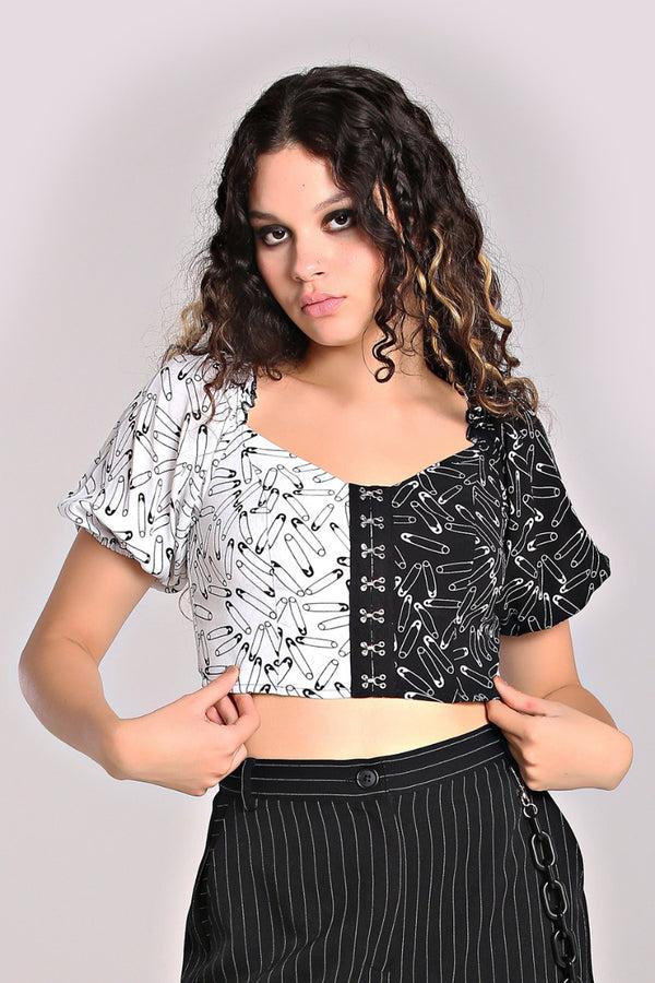 hell bunny Safety Pin Crop Top Black