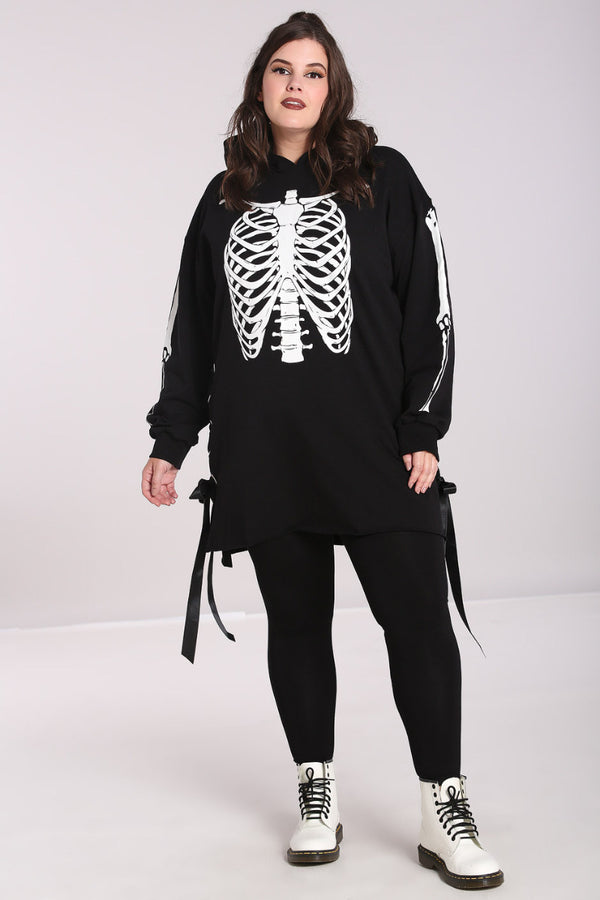 Hell Bunny Skeleton Hoodie Dress Black