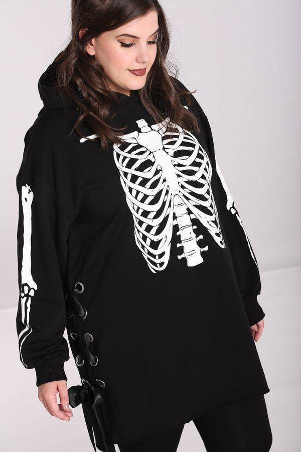 hell bunny Skeleton Hoodie Dress Black