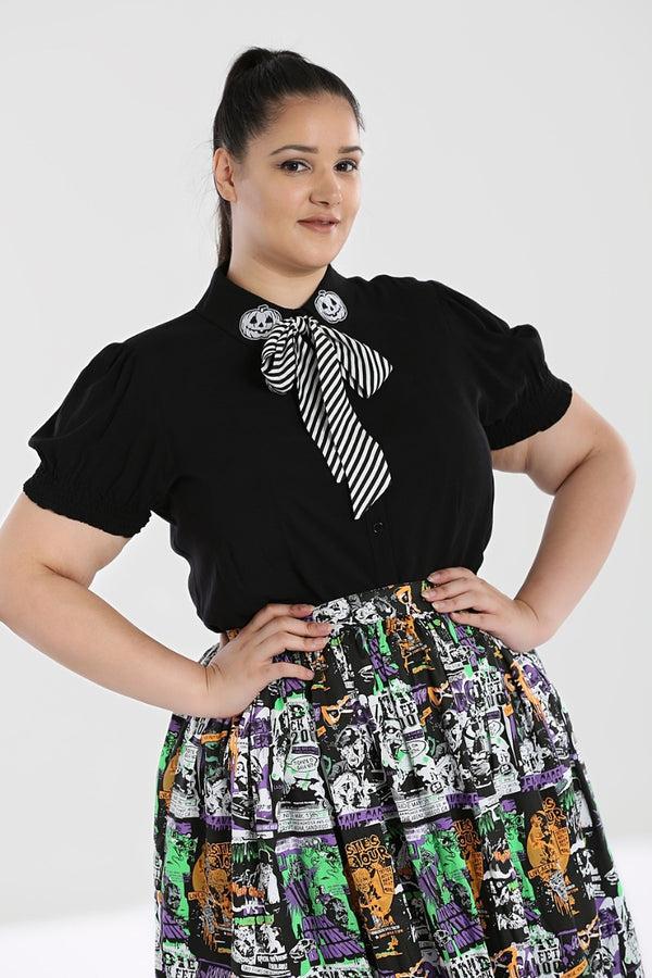 Hell Bunny Skelli Blouse Black / White