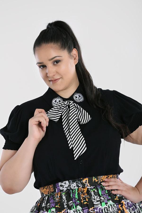hell bunny Skelli Blouse Black / White