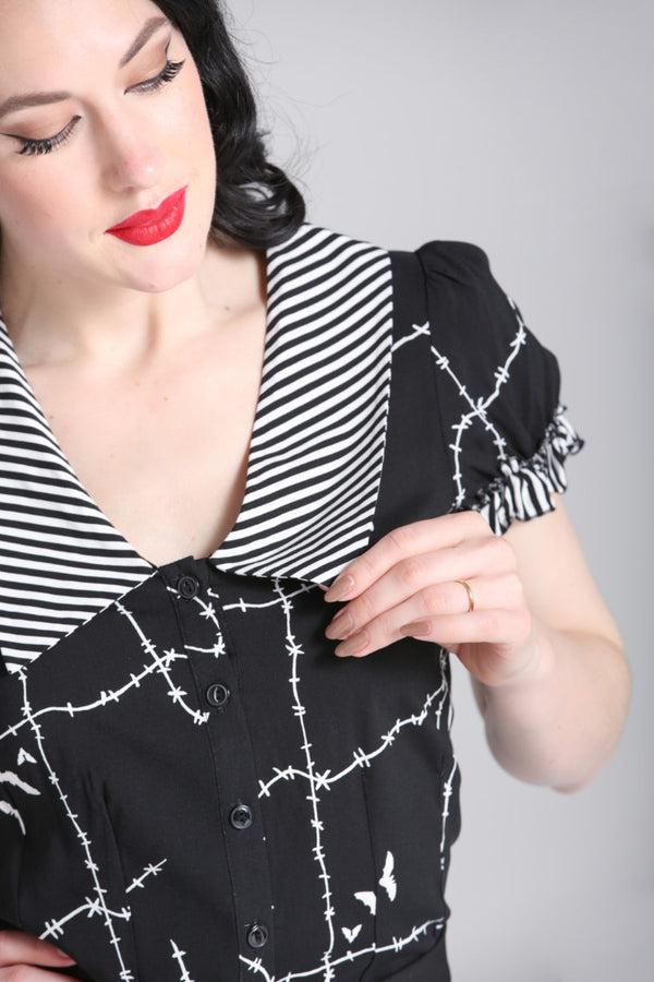 Hell Bunny Stitches Blouse Black / White