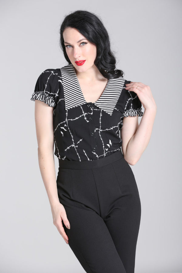 hell bunny Stitches Blouse Black / White