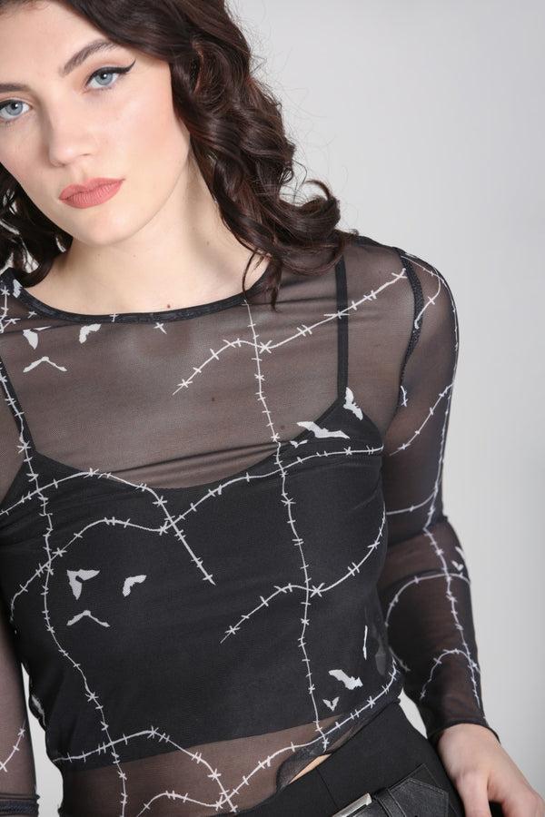 Hell Bunny Stitches Mesh Top Black