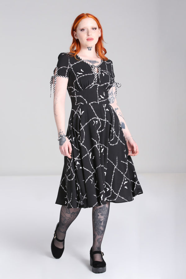 hell bunny Stitches Midi Dress Black / White