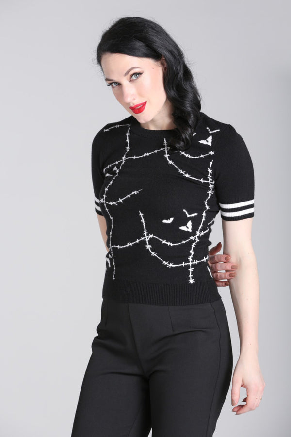 hell bunny Stitches Top Black / White