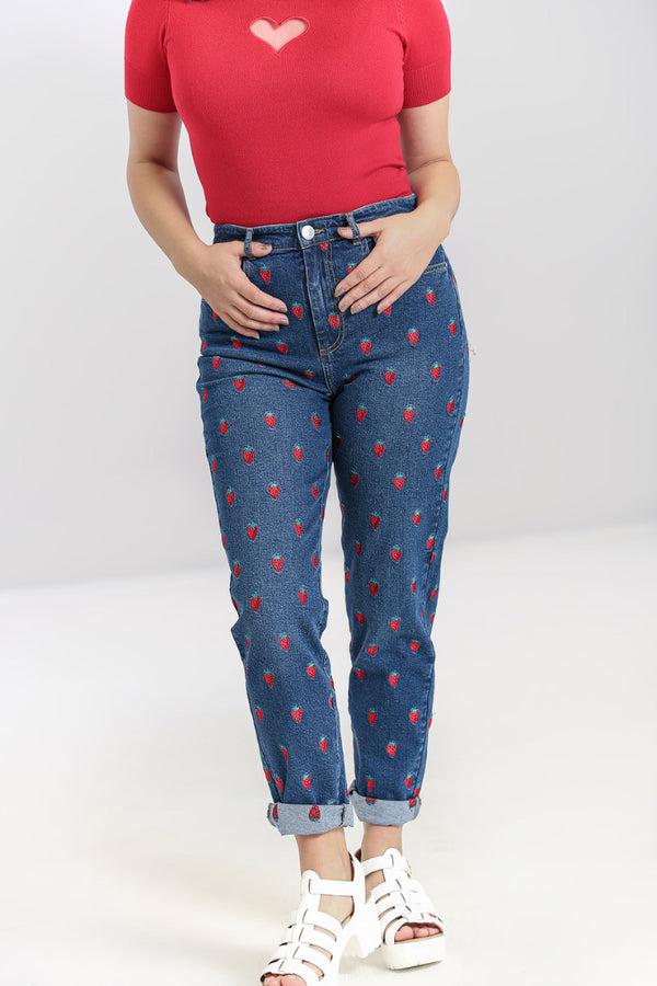 hell bunny Strawberry Denim Jeans Blue