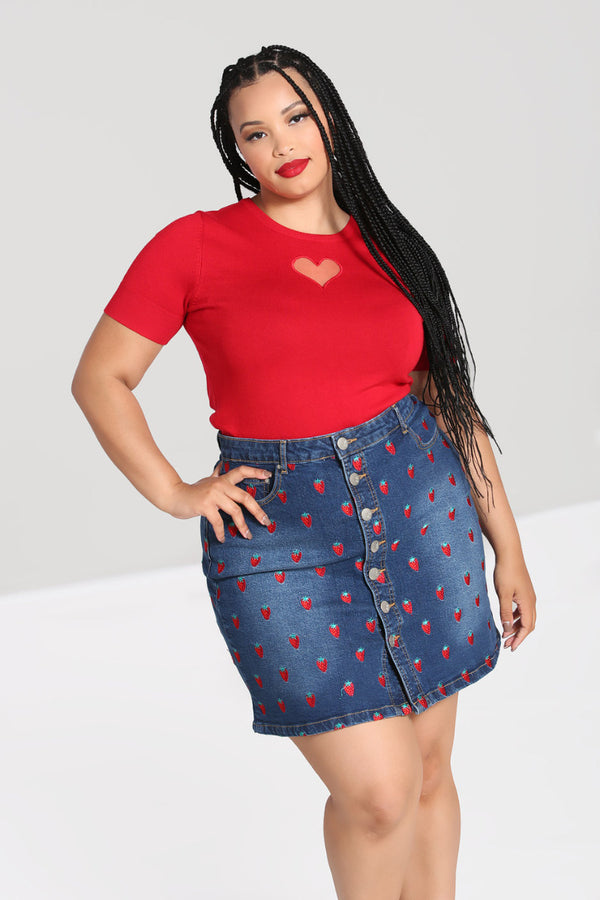 hell bunny Strawberry Denim Mini Skirt Blue