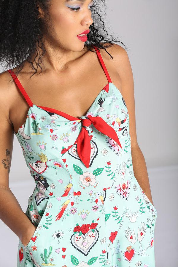 Hell Bunny Tijuana Playsuit Green