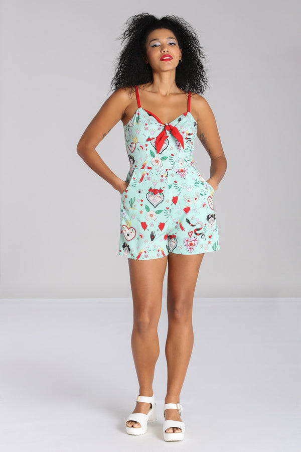 Hell Bunny Tijuana Playsuit Green