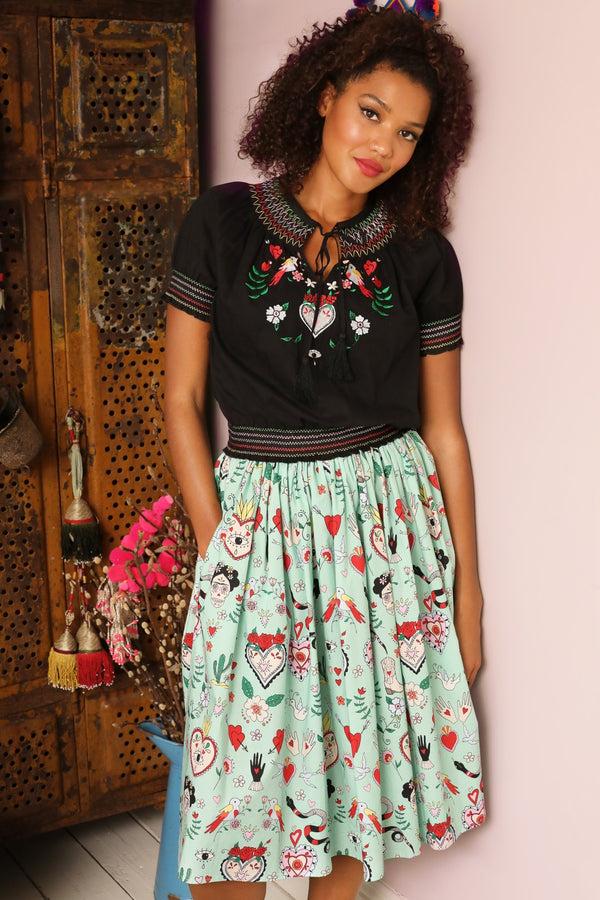 Hell Bunny Tijuana Skirt Green