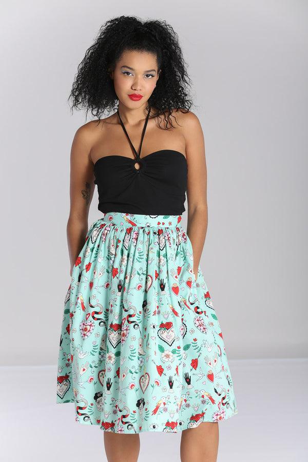 Hell Bunny Tijuana Skirt Green