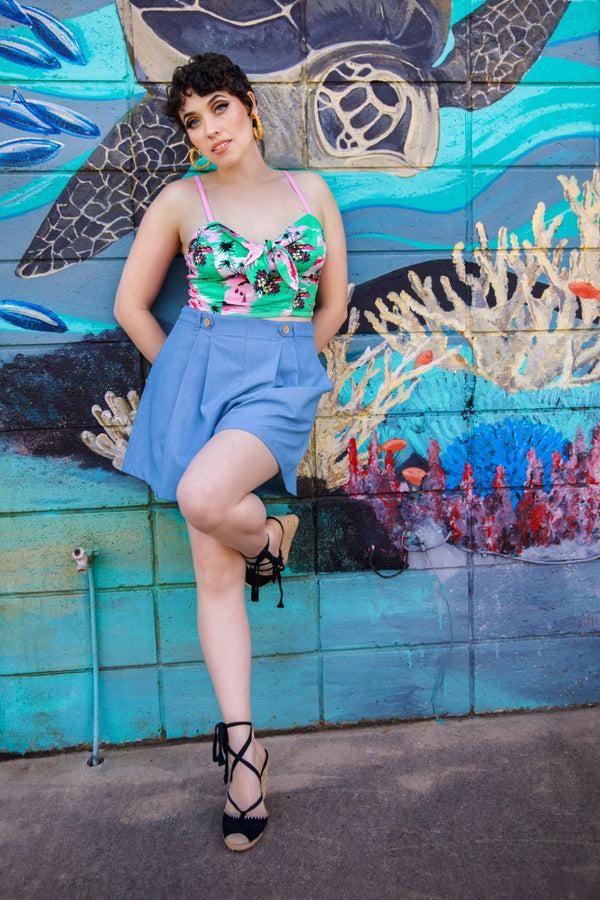 Hell Bunny Utah Shorts Blue