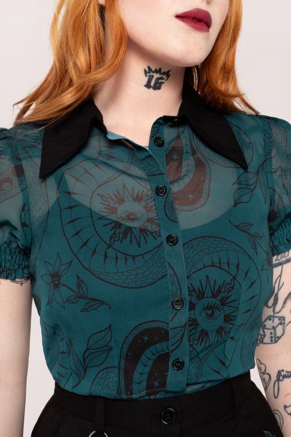 Hell Bunny Venom Blouse Dark Green