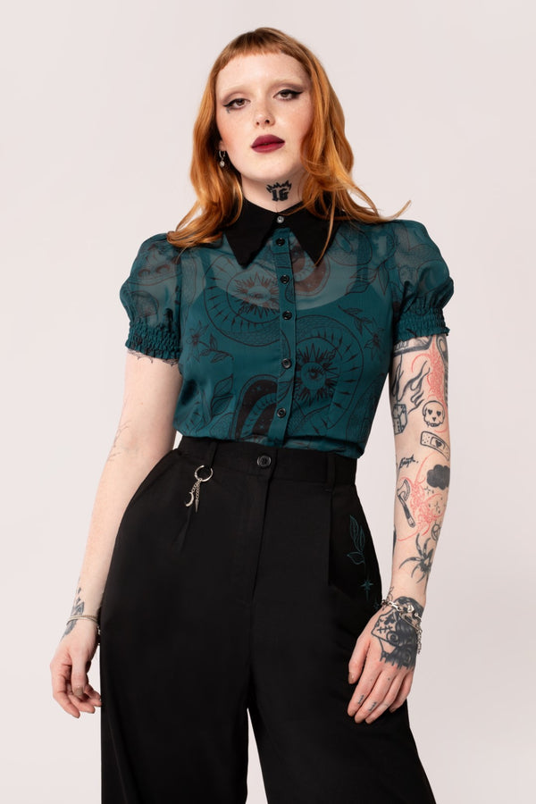 Hell Bunny Venom Blouse Dark Green