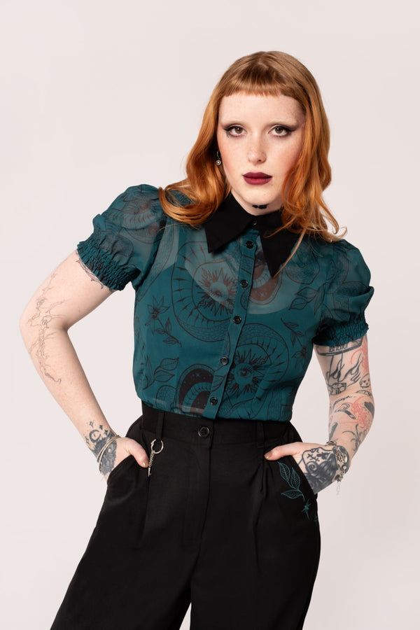 hell bunny Venom Blouse Dark Green