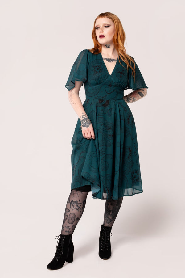 Hell Bunny Venom Midi Dress Dark Green