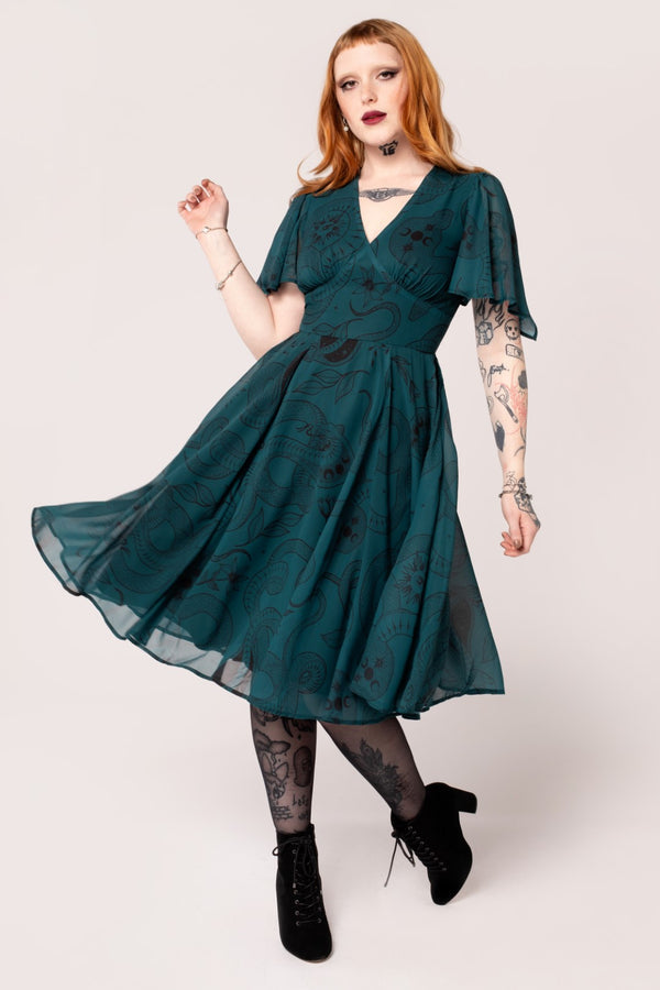 hell bunny Venom Midi Dress Dark Green