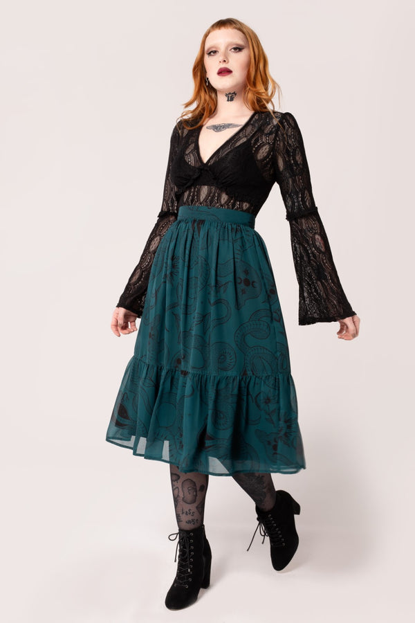 Hell Bunny Venom Skirt Dark Green