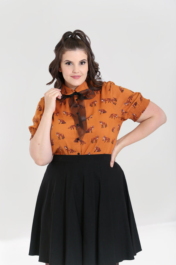 Hell Bunny Vixey Blouse Brown