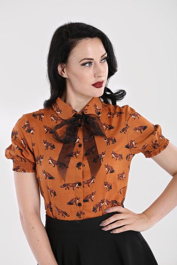 hell bunny Vixey Blouse Brown
