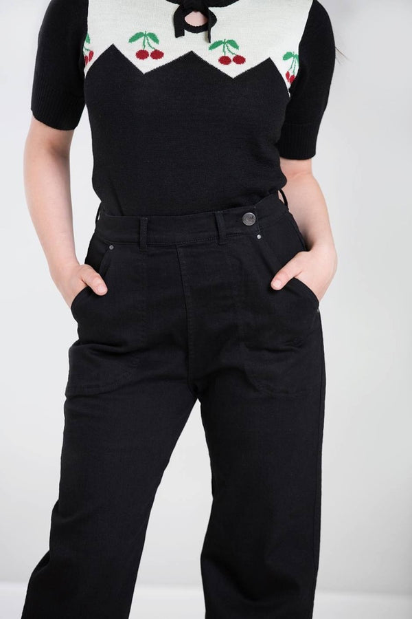 Hell Bunny Weston Denim Trousers Black